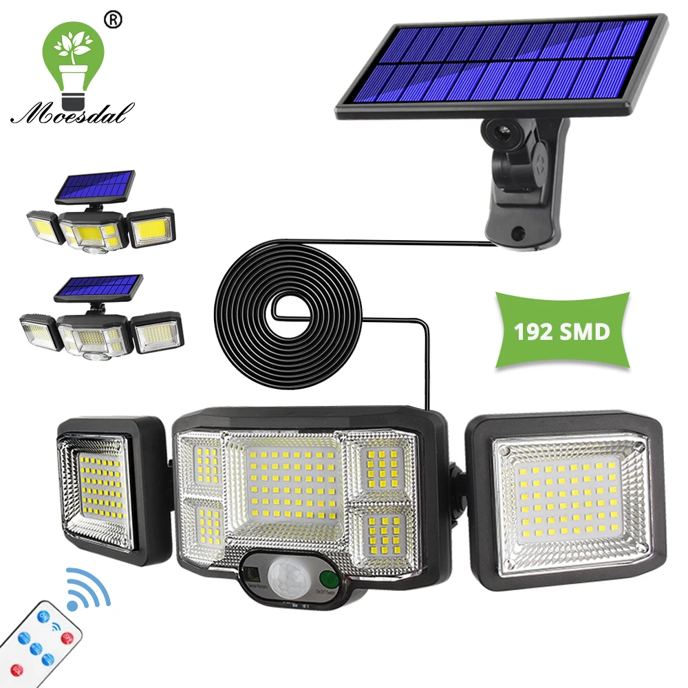 

192 SMD COB LED Outdoor Solar Lights 3 Heads Wall Lamp Motion Sensor 270 Wide Angle Illumination Waterproof with Remote Control