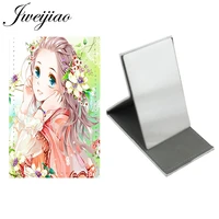 jweijiao beauty girls photo printed on pu leather table mirror stainless steel makeup mirrors for girlfriend gifts dm87