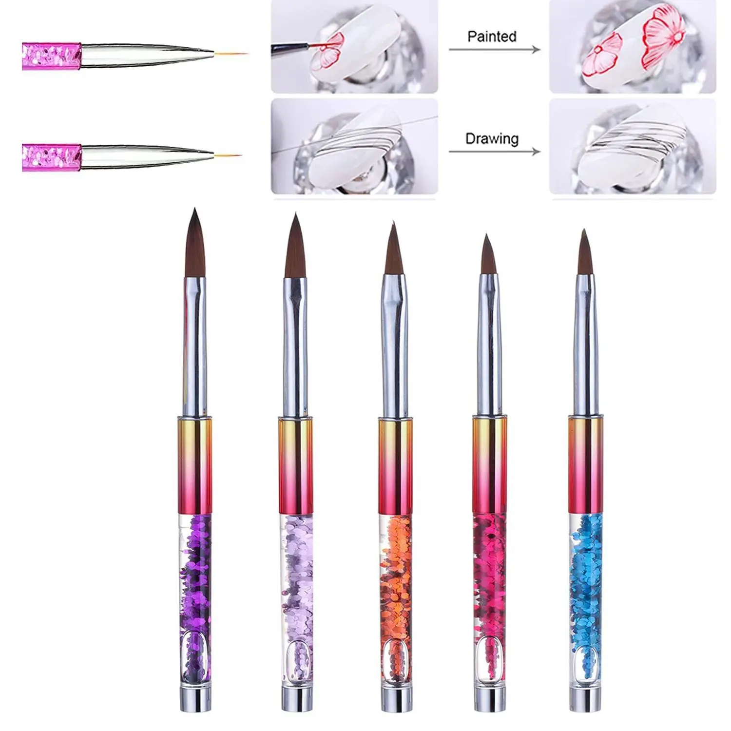 

Acrylic Nail Painting Pen Liquid Glitter Handle Pure Nylon Hair Round Nail Art Painting Brush Nail Polish Brush Manicure Tools