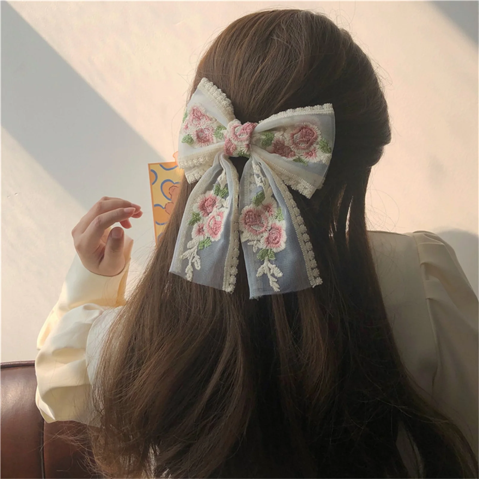 

Big Satin Ribbon Bow Hair Clip Ribbon Embroidery Hair Barrettes Women Girls Hair Band Wedding Embroidery Double Bows Hairgrips