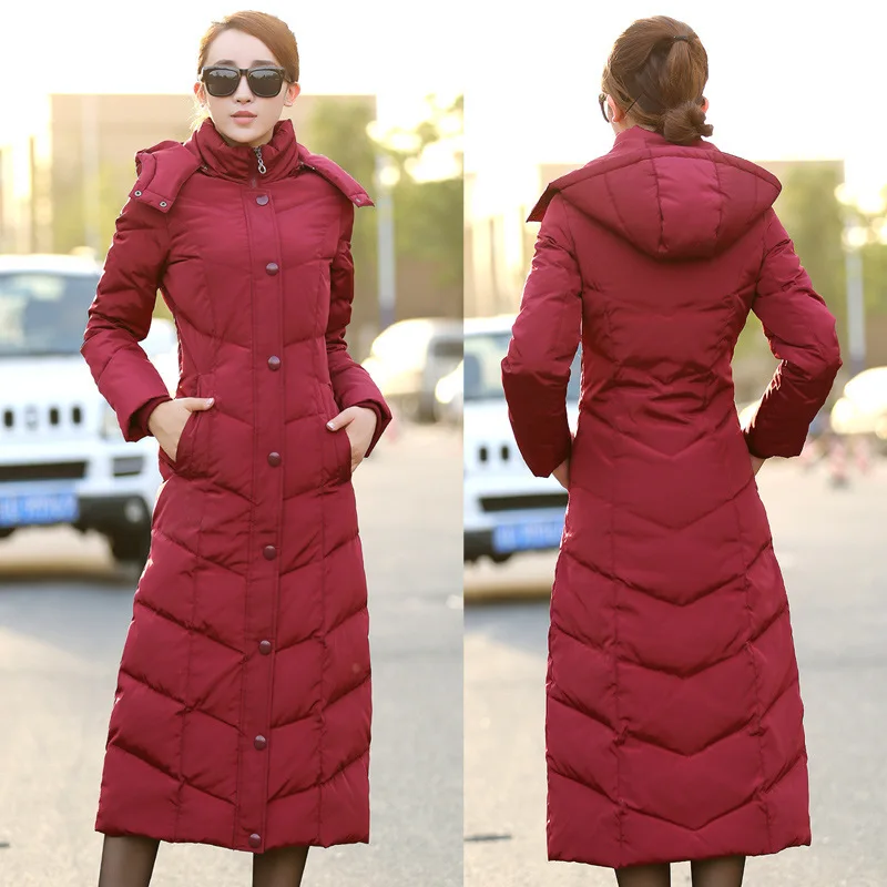 Новая зимняя парка на белом утином пуху женские куртки теплые толстые x-длинные