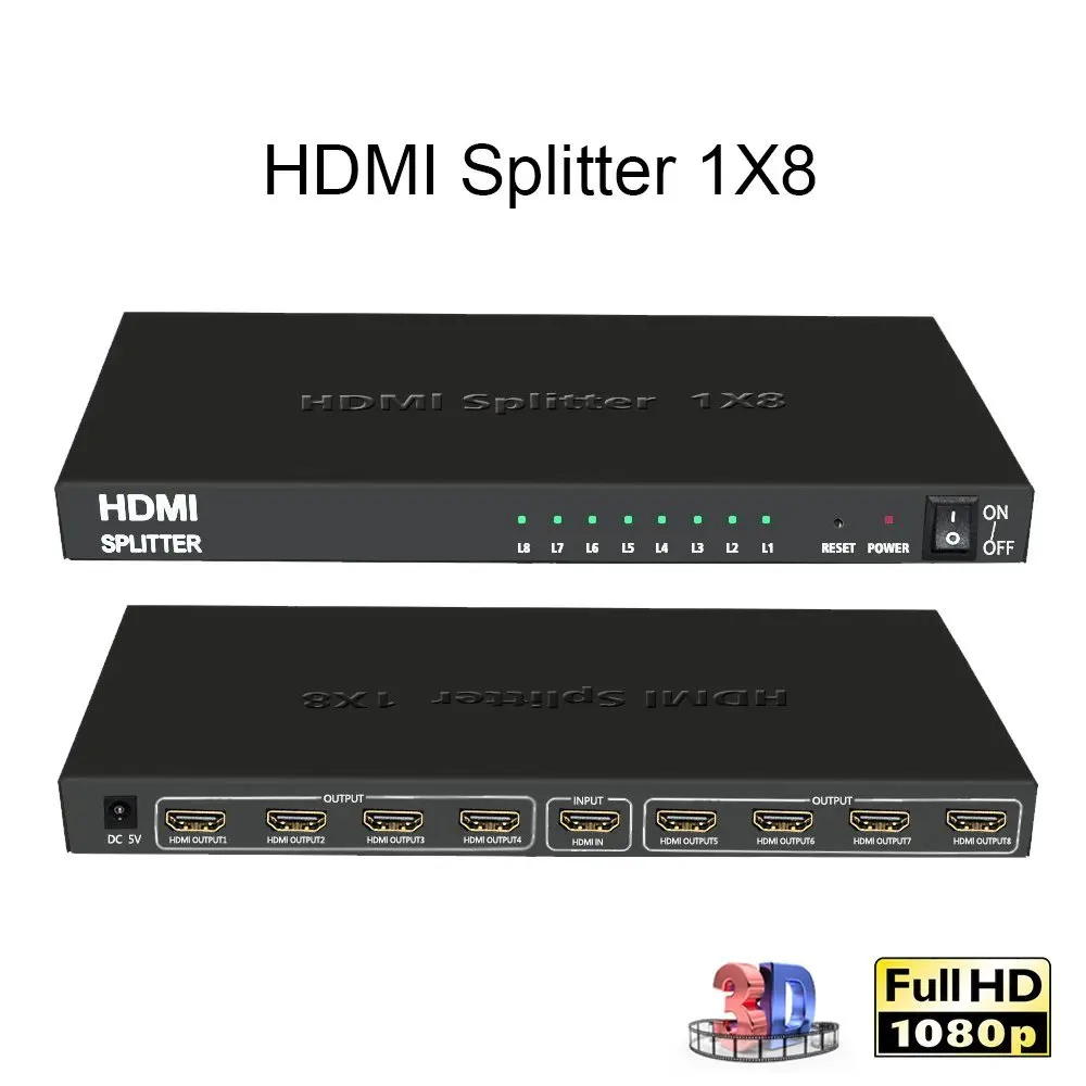 1x8 HDMI совместимый разветвитель One In Eight Out HD усилитель аудио видео Поддержка Full 3D