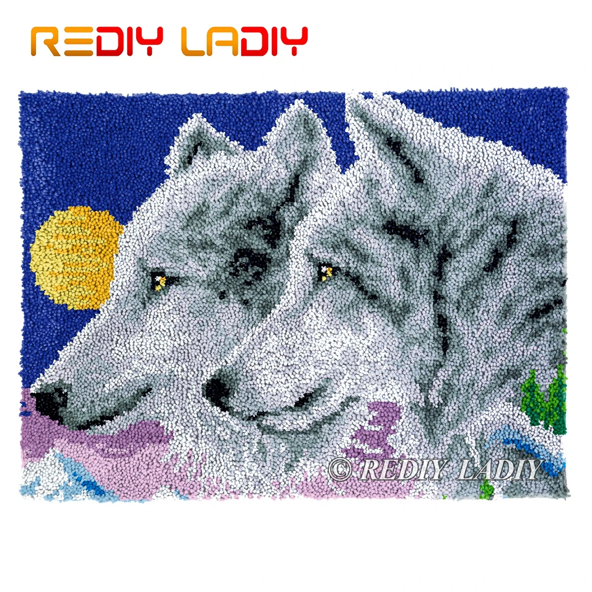 

Latch Hook Rug Two Wolves Plush Tapestry Kits Crochet Cushion Mat Home Decor DIY Carpet Rug Thick Yarn Arts & Crafts 81*61cm