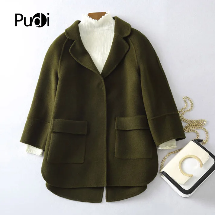 PUDI RO18170, Женская Осенняя зимняя однотонная куртка из натуральной шерсти с карманом, свободный стиль, пальто с карманами для отдыха