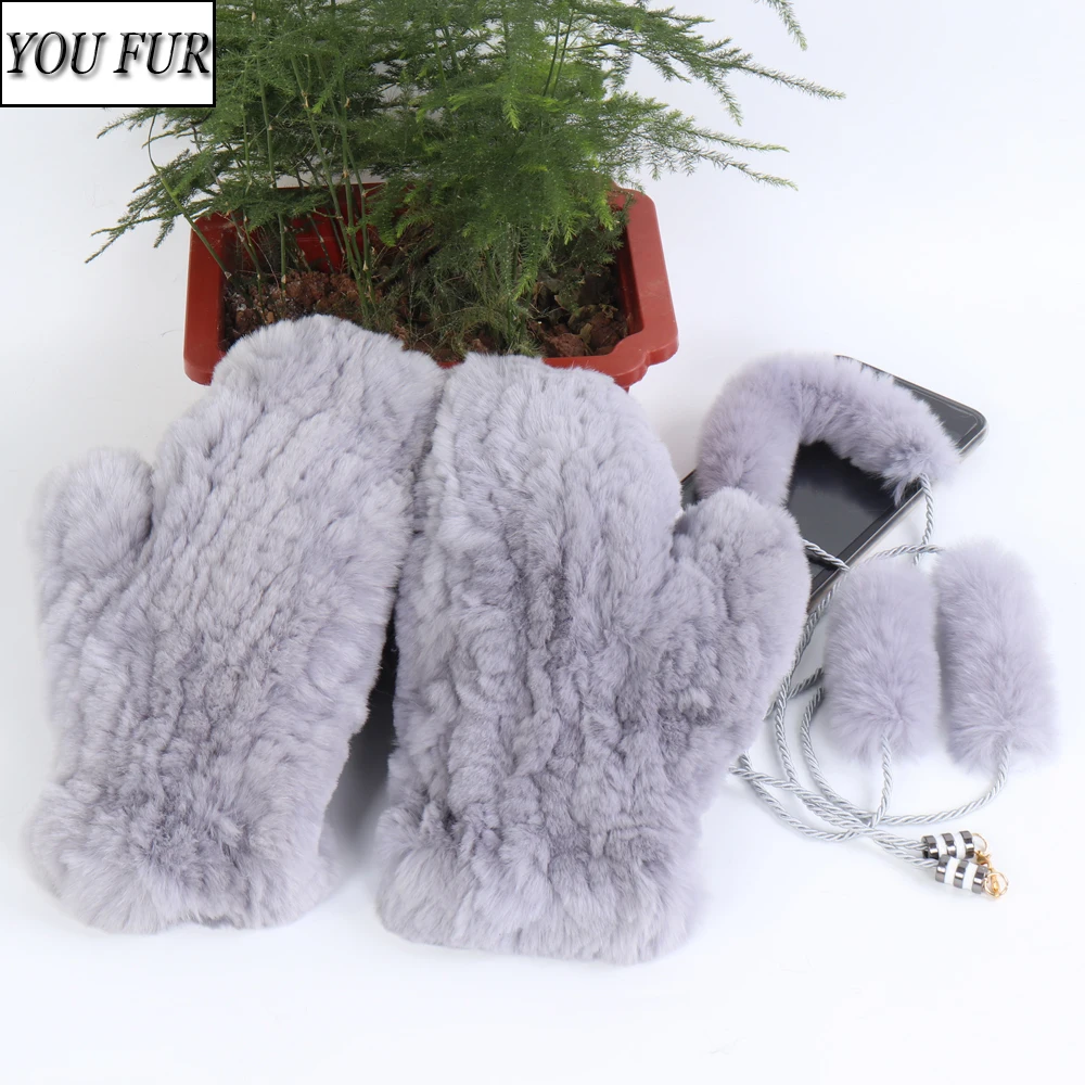 

Hot Sale Winter Real Fur Gloves Women Elastic Hand Knit Real Rex Rabbit Fur Gloves Outdoor Warm Natural Rex Rabbit Fur Mittens
