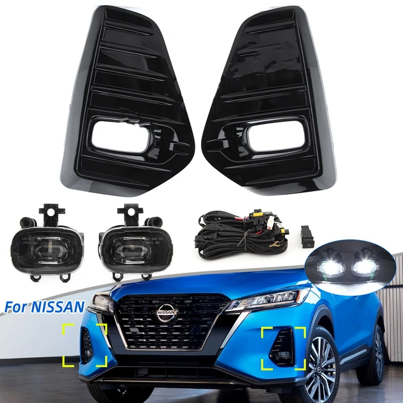 

Promotion! LED Fog Lights Headlight Driving Lamp Fog Lamp Cover Grill Bezel Harness Switch Driving Lamp For Nissan Kicks 2020-21