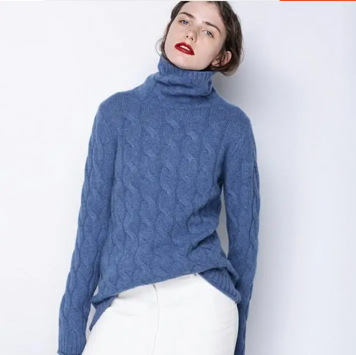 

100% pure cashmere sweater women Turtleneck thick sweater 2020 winter twist pattern bottoming warm pullover pull femme hiver