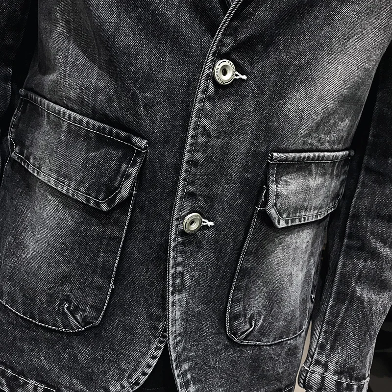 Новый модный мужской Джинсовый блейзер YASUGUOJI Мужской винтажный костюм куртка