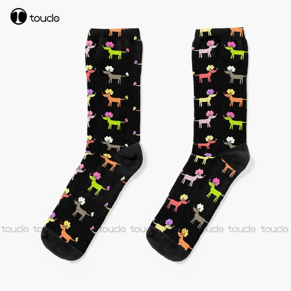 

Colorful Poodles Socks Mens Socks Black Unisex Adult Teen Youth Socks Personalized Custom 360° Digital Print Hd High Quality