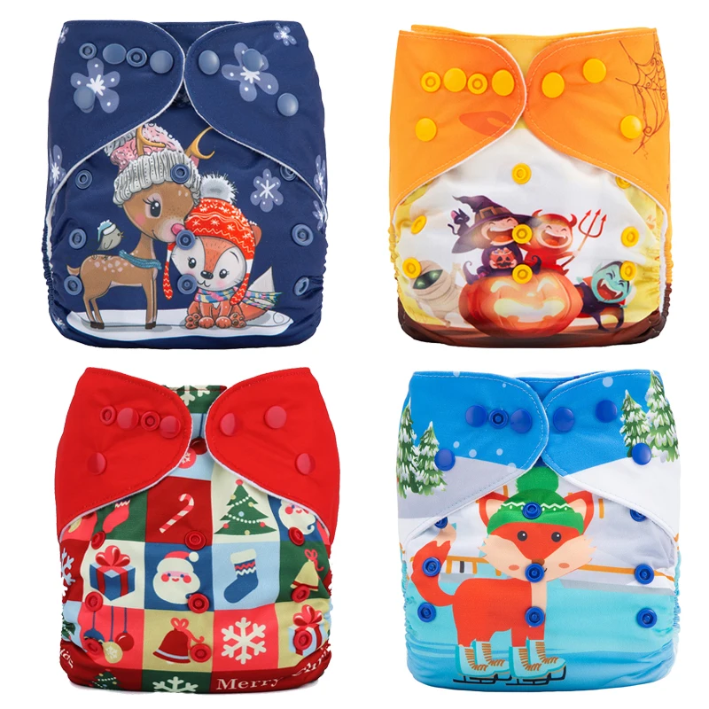 Pa&ntilde;al de Tela con estampado navide&ntilde;o y Halloween para beb&eacute;, pantalones de entrenamiento ajustables e impermeables, respetuoso con el medio ambiente-0