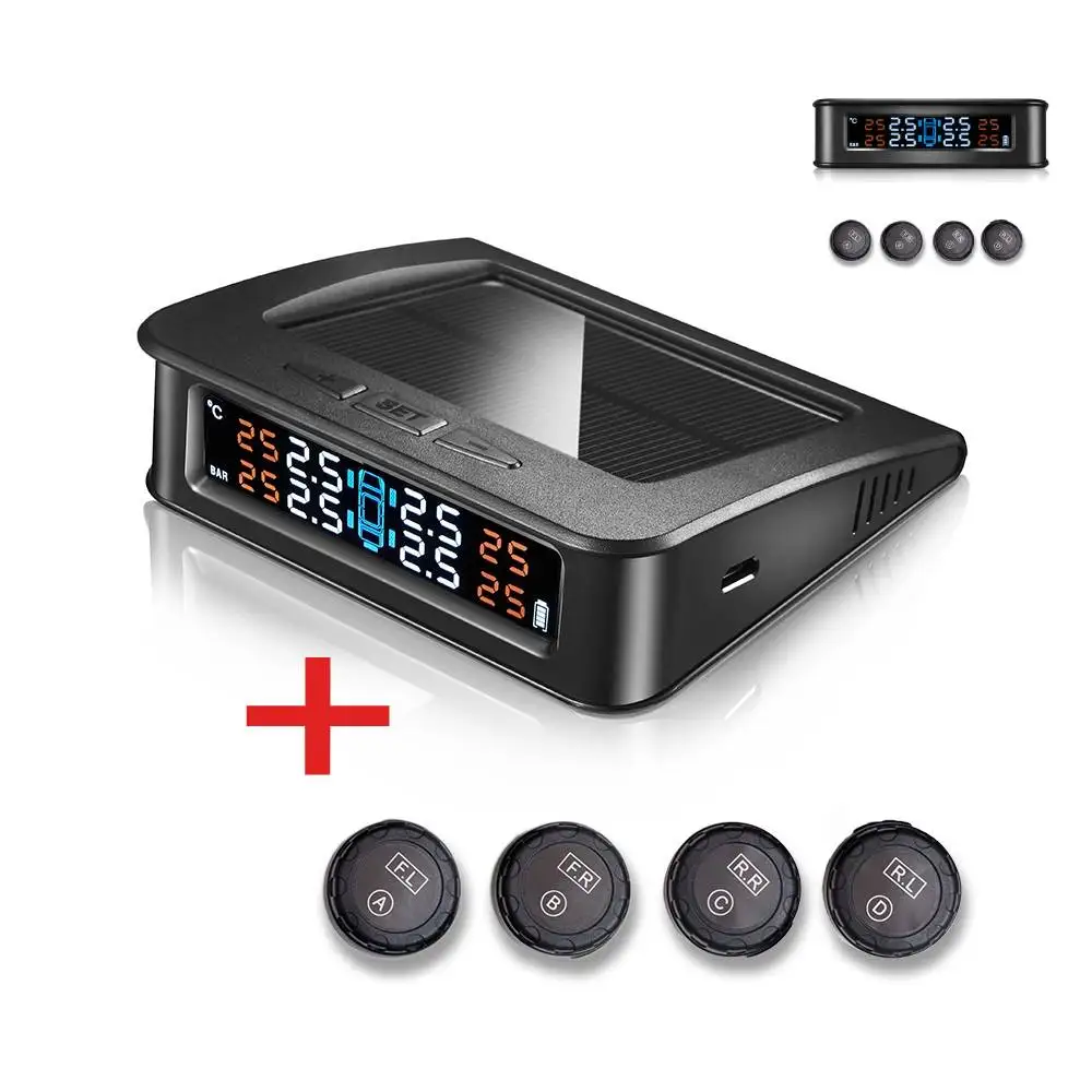 

Wireless Solar TPMS LCD Car Tire Pressure Monitoring System+4 External Sensors 85*95MM ABS+PC External Sensors