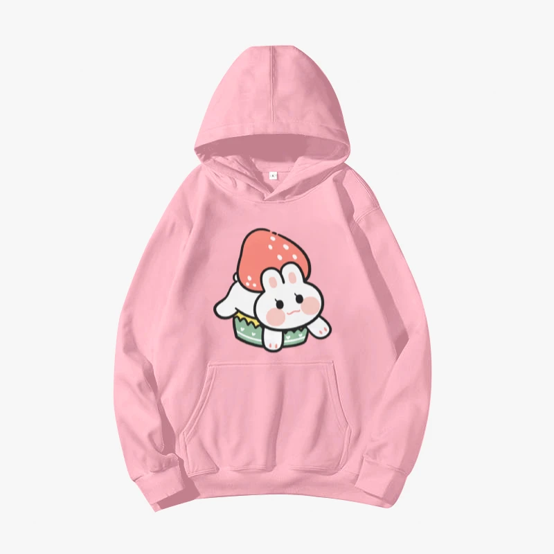 

Women Casual Hoodies Graphic Rabbit Print Loose Sweatshirt Basic Clothing Hooded Kawaii Sweatshirts Simple Female Clothing