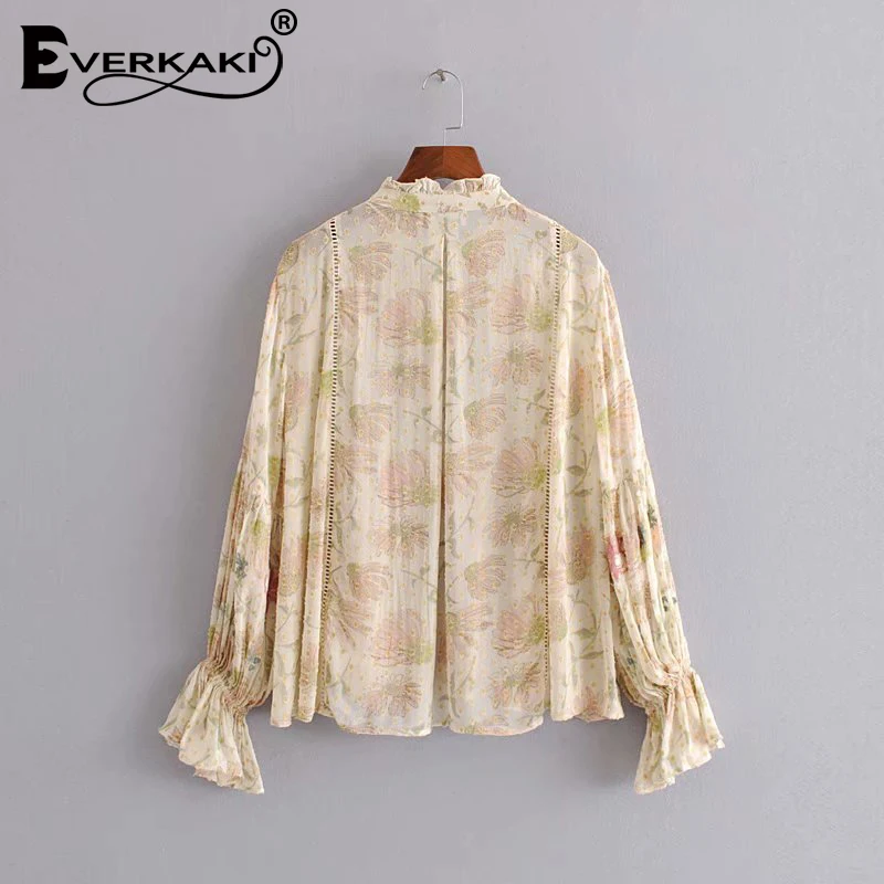 Everkaki Boho Цветочная блузка с принтом топы женские рубашки шифоновые блузки
