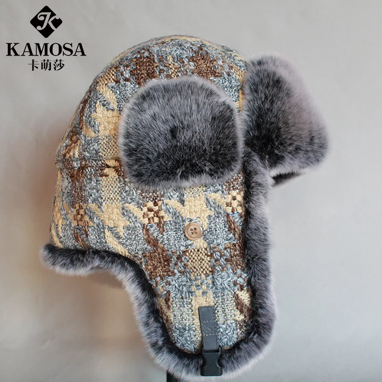 B-8485 Outdoor Earflap Bomber Hats Adult Thick Russian Trooper Snow Ski Berber Fleece Winter Hat Windproof Cap Ear Protection