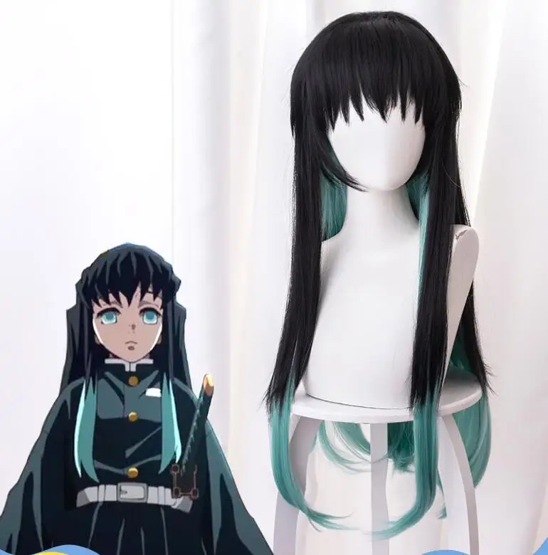 wig Аниме «Demon Slayer: Kimetsu no Yaiba Tokitou Muichirou»; костюм для косплея - Цвет: wig