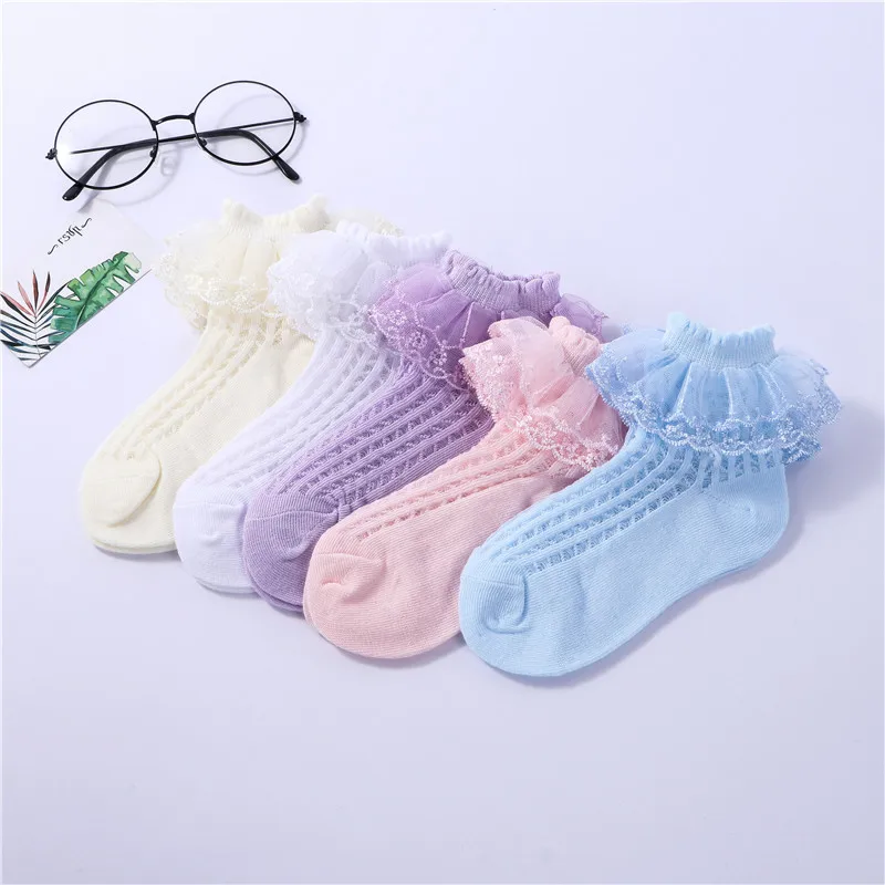 Детские кружевные носки 3 пары летние хлопковые короткие танцевальные для
