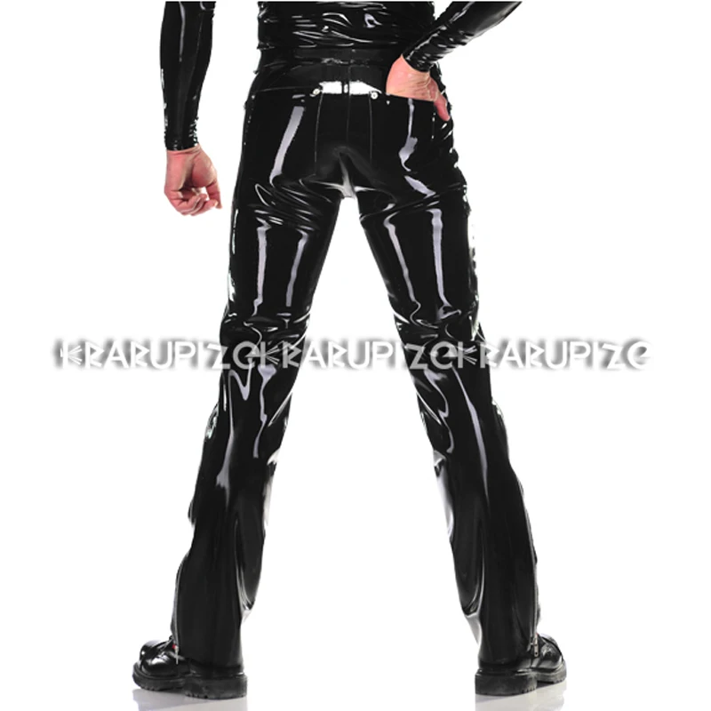 Black And Red Sexy Latex Leggings With Front Side Zippers Rubber Pants Trousers Bottoms CK-0082
