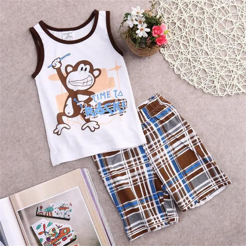 Летняя одежда для маленьких мальчиков футболка без рукавов с рисунком обезьяны