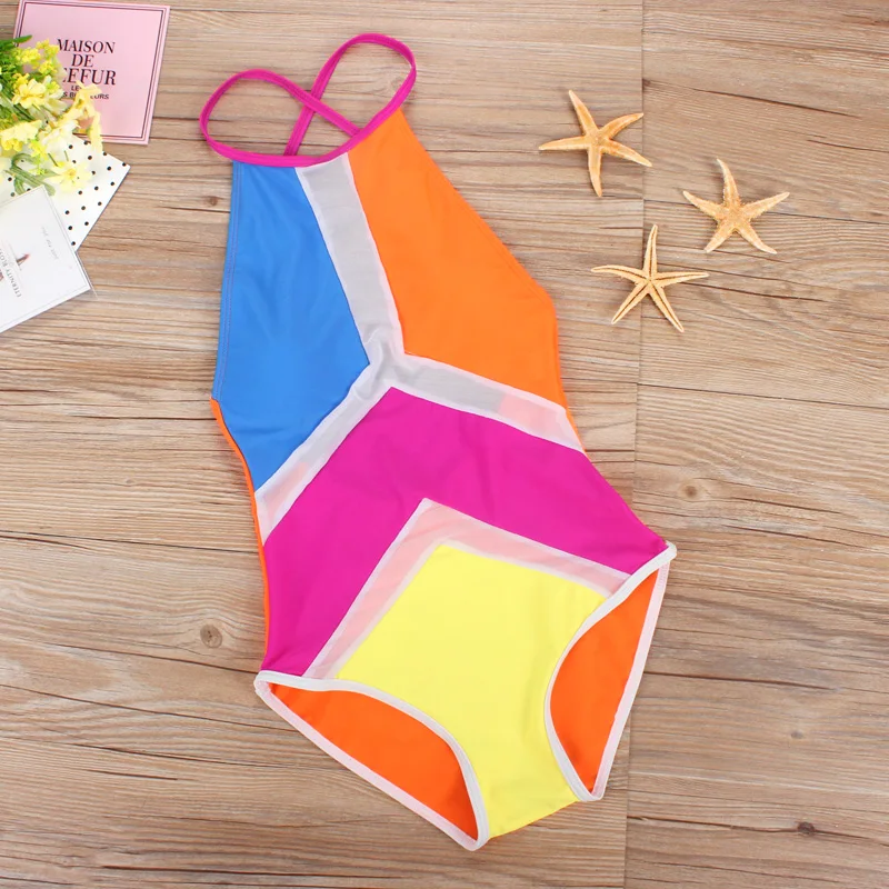 Новинка 2020 сетчатый лоскутный купальный костюм цельный монокини с высокой