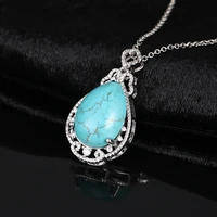 silver pendant necklace large pear shape 13 18mm natural labradorite turquoise pendant necklace gift gemstone charm