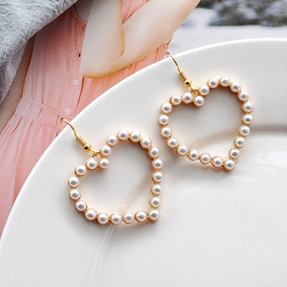 Лидер продаж жемчужные серьги модные женские в форме сердца простые Dongdaemun