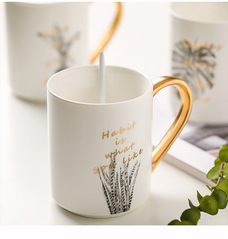 Современная роскошная Большая Керамическая кофейная кружка с золотой росписью