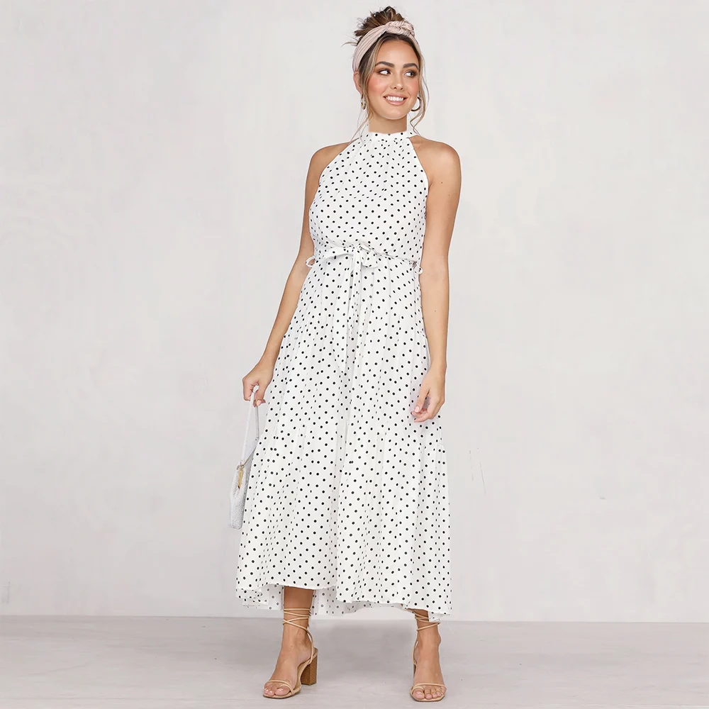 

Linglewei New Spring and Summer Women's Dress Medium length fund Frenulum Wave point Dress