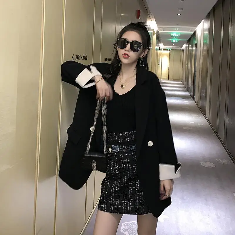 

Bella Philosophy Spring New Blazer Women Casual korean Jacket Women Work Office Button Blazer feminino plus size Pink Blazer
