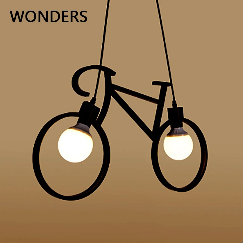 

Nordic Creative Bicycle Iron LED Pendant Lights black/white lustre Children Room home decoration salon pendant lamp luminaria