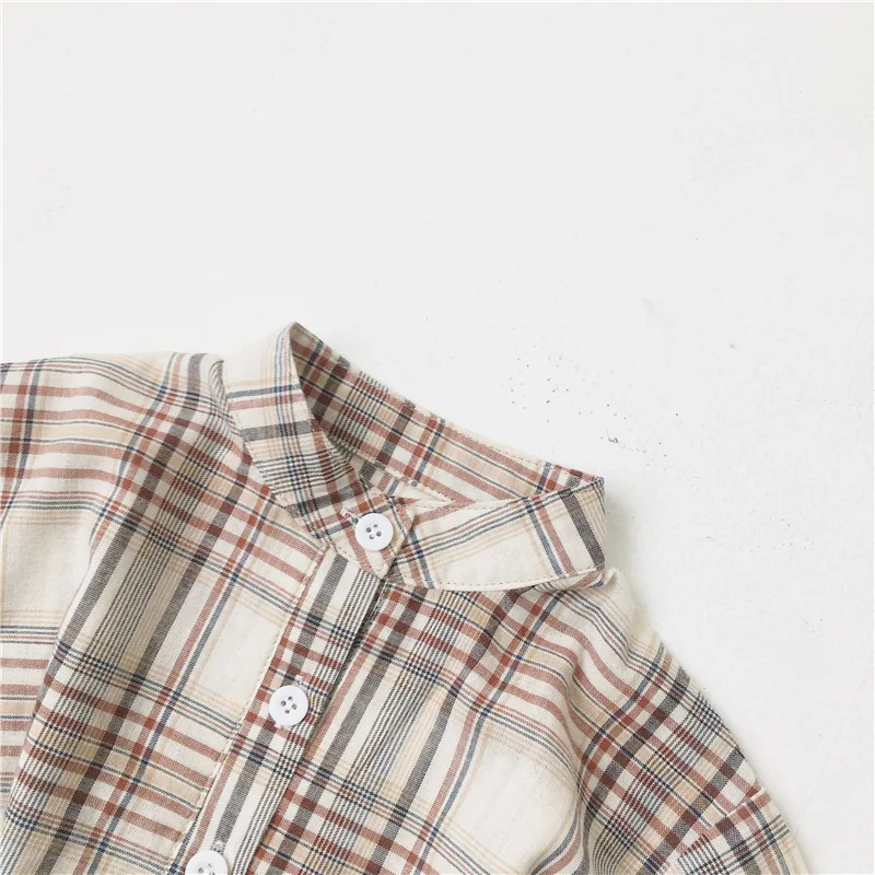 Осенний детский комбинезон для маленьких мальчиков и девочек клетчатая футболка