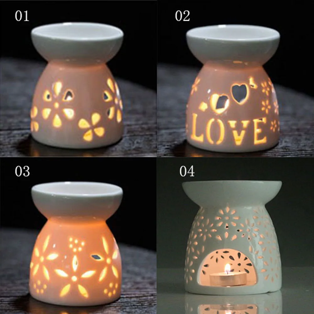 White Ceramic Oil Burner Melt Wax Warmer Diffuser Candle Holder Valentine's Day Christmas Gift Hollowed Out Aromatherapy Stove