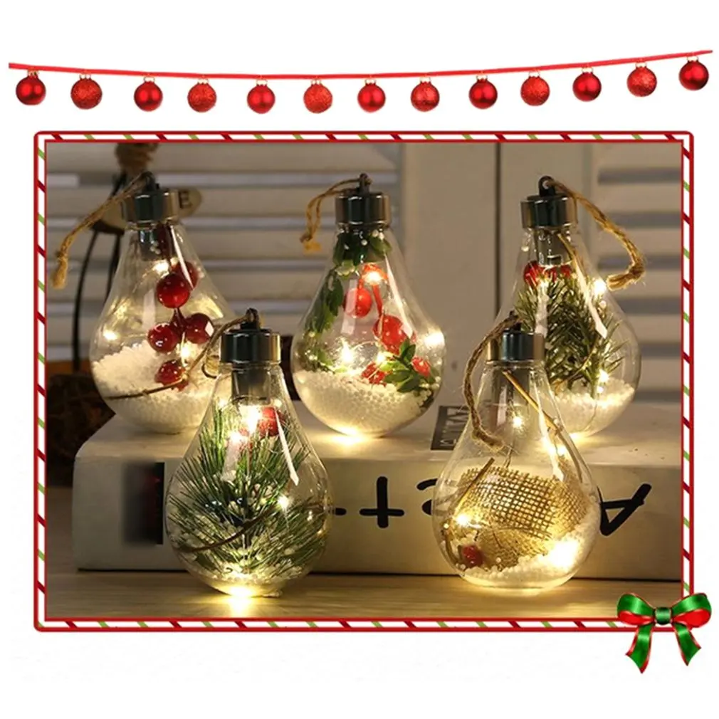 

LED Transparent Christmas Tree Ornament Three-dimensional Pendant Plastic Bulb Ball Christmas Modeling Hanging