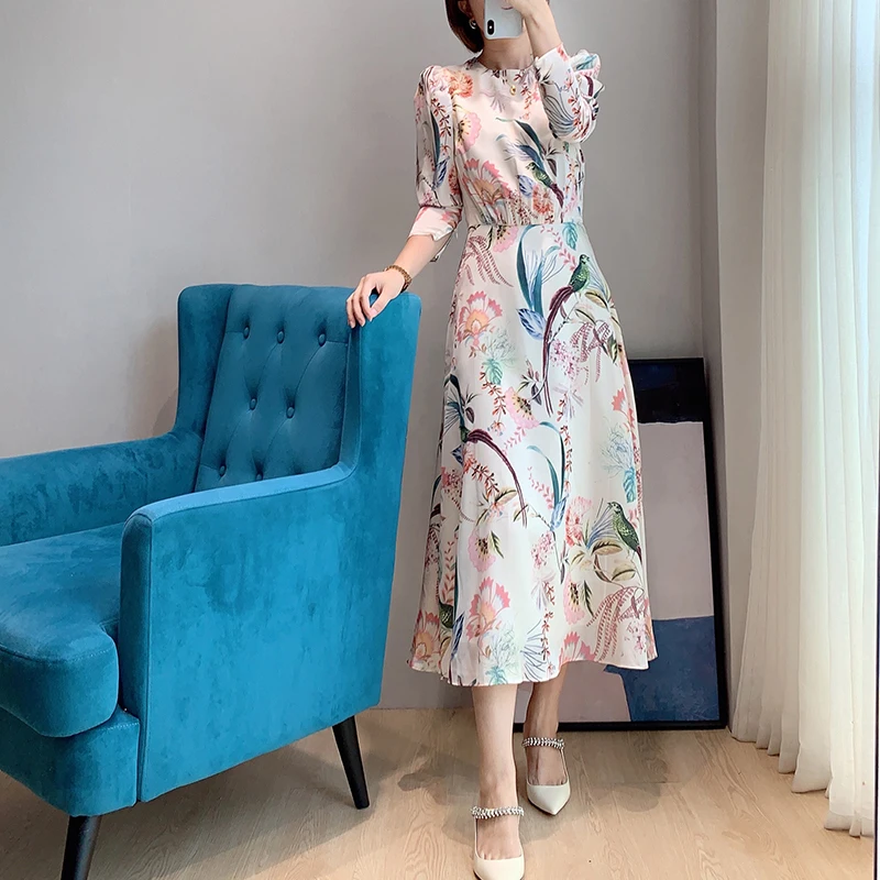 

Romantic Pink Floral Print Sleeves Midi Dress New Summer Collections UK Fashion Size 0-5