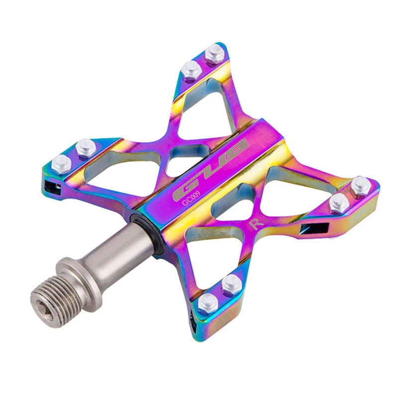 

Aluminum Mtb Pedals 3 Bearing Pedals Electroplating Rainbow Color Universal Ultralight Butterfly Shaped Folding Road Bike Pedals