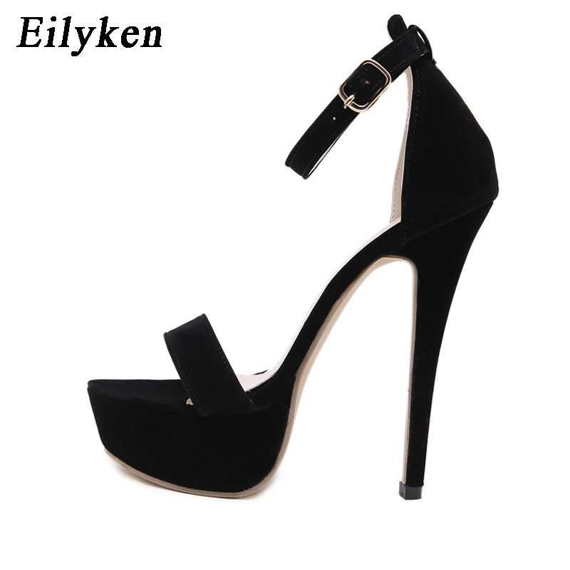 Black Eilyken Босоножки на платформе и высоком каблуке; женские летние вечерние туфли на шпильке с открытым носком; пикантные черные босоножки с ремешком на щиколотке; размер 42 - Цвет: Black