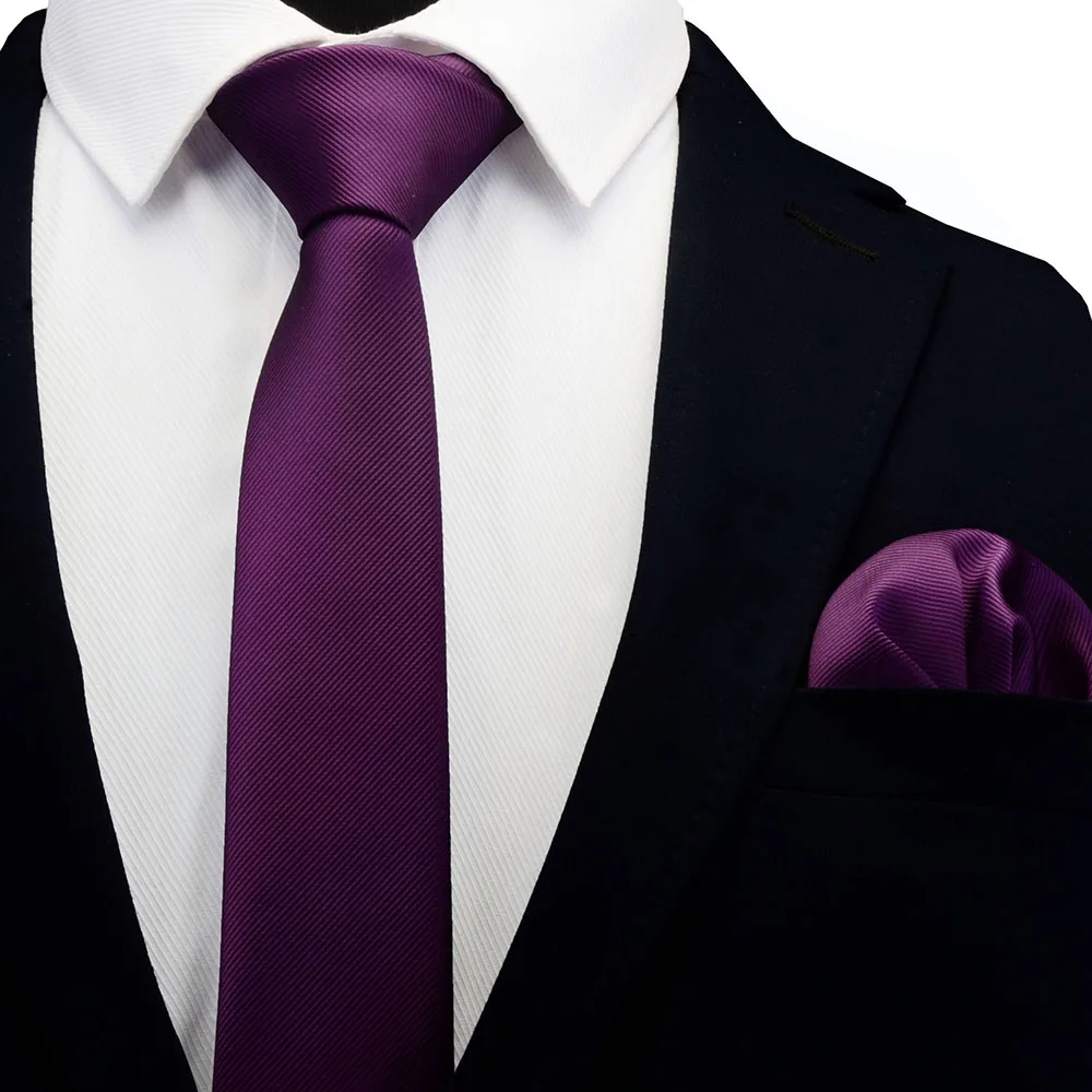 Ricnais Solid Casual 6cm Slim Tie Set For Mens Wedding Dress Red Green Plaid Silk Pocket Square Necktie Sets Suit Business Ties |