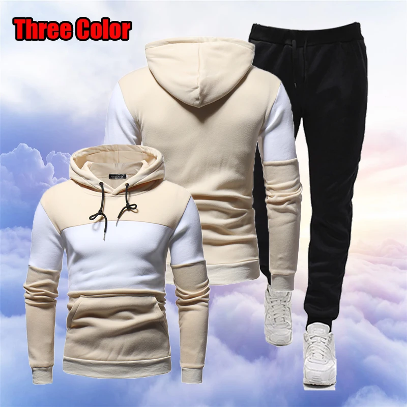 

2021 Fashion Men's Sportswear Suit Men's Three-Color Striped Hoodie And Stylish Trousers Two-Piece Men's Track Suit Sets