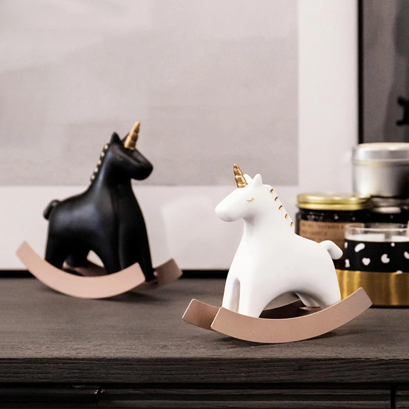 

Nordic Ins Home Decoration Cute Unicorn Trojan Resin Figurine Desk Decoration Living Room Kids Room Decoration Home Accessories