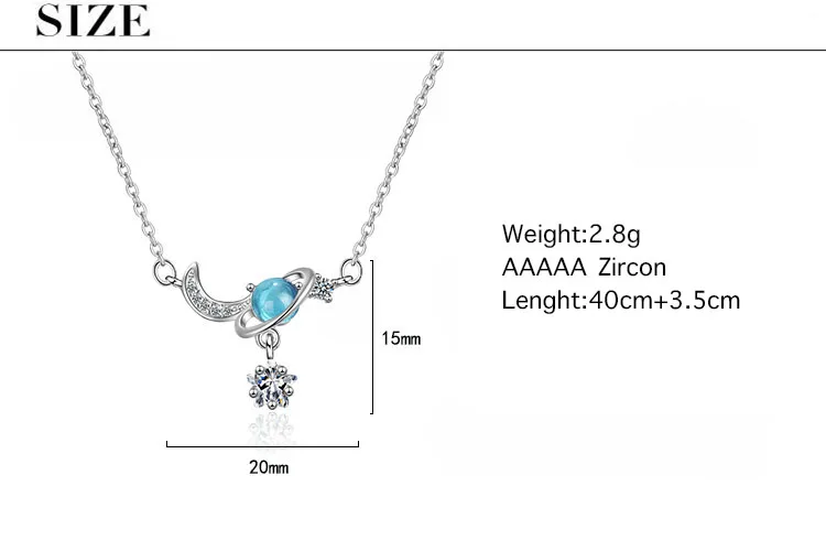 

AAAAA Cubic Zirconia Star Moon Blue Crystal 925 Sterling Silver Necklace For Women Bling Dainty Luxury Fashion Jewelry Gifts