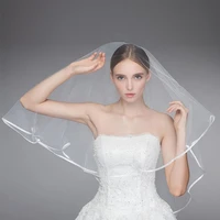 2021 latest charming wholesale cheap white 1 5m satin edge one tier bridal veils on sale wedding accessory
