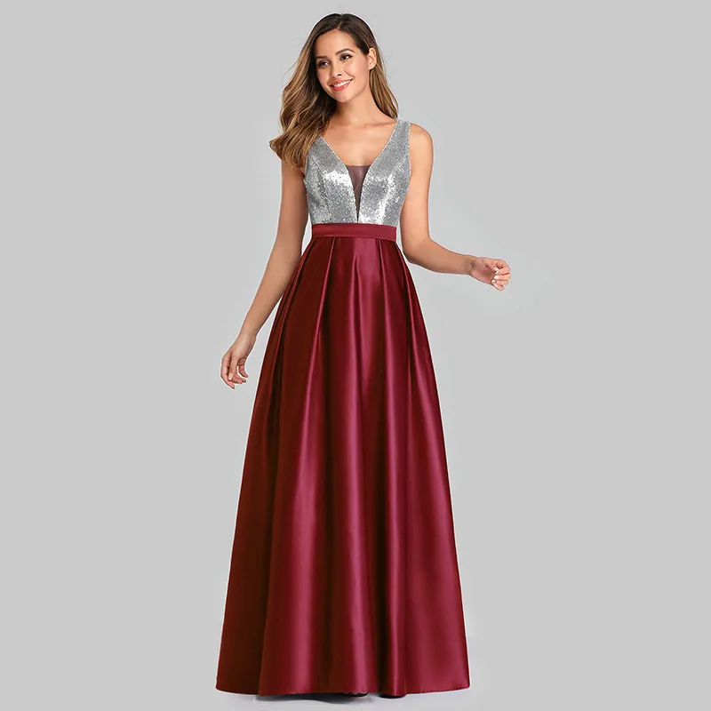 Сексуальное атласное платье для выпускного вечера Ever Pretty EZ07638 ТРАПЕЦИЕВИДНОЕ