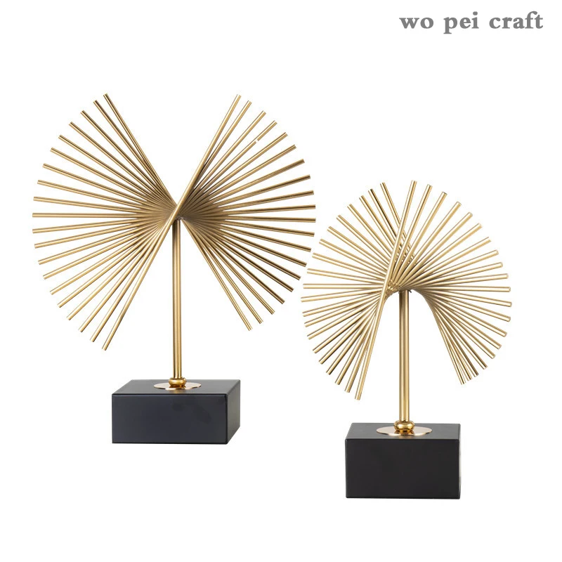 

Nordic Minimalist Desk Decor Golden Alloy Geometric Lines Black Metal Base Abstract Crafts Ornaments Home Decoration Accessories