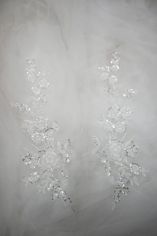 Белые Тяжелые вышитые бисером блестками кружевные аппликации пары изысканные