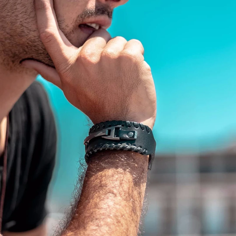 Мужские ювелирные изделия Широкий Кожаный Браслет манжета Экстра Панк браслет