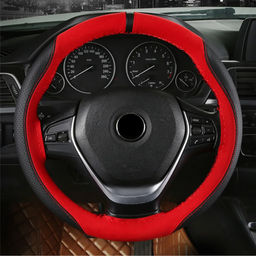 

Fits 15\" Wheel Steering Wheel Cover Car Protector Leather Comfortable Handle