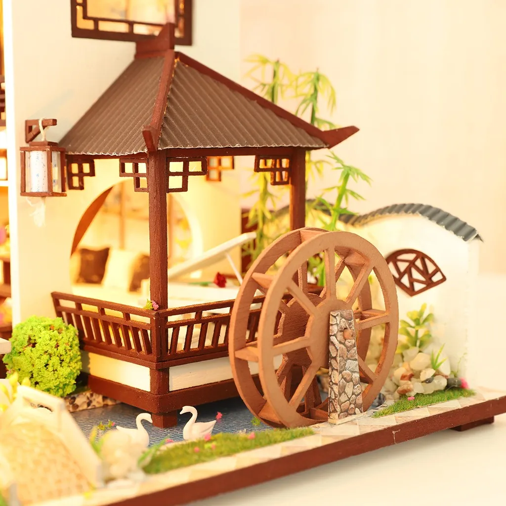 Большой 3d деревянные кукольные домики Миниатюрный Кукольный Домик Diy с мебели светодиодный свет дом Мечта в древнем городе девушки подарок на день рождения