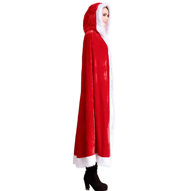 Накидка для косплея костюм Санта-Клауса красный бархатный длинный женский с