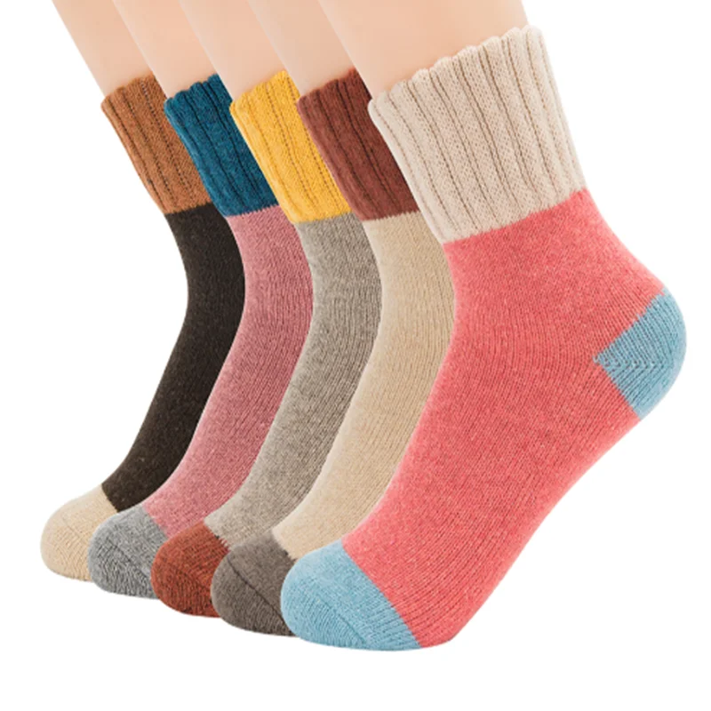 Зимние женские плотные теплые шерстяные носки в этническом стиле высокие мягкие