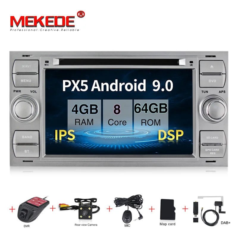 MEKEDE IPS DSP автомобильный медиаплеер для Ford Fiesta Focus C max Galaxy Mondeo Transit с Andorid 9 0 4 Гб ОЗУ 64