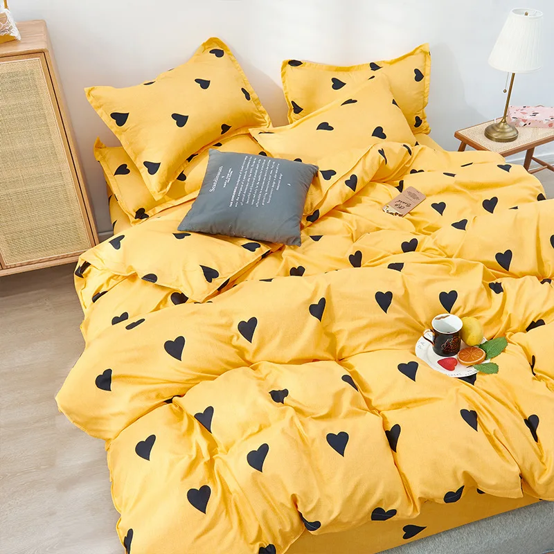 

Пододеяльник в форме сердца черного цвета, модный постельный комплект желтого цвета в Корейском стиле, мягкие простыни из алоэ и хлопка, Оке...